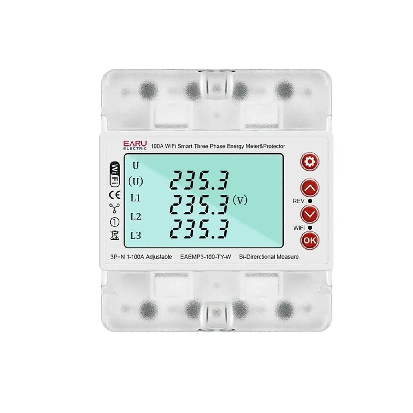 3 Phase 380V 100A Tuya WiFi Smart Bi-Directional Energy Power kWh Meter Over Under Voltage Protector Relay Switch Current Limit